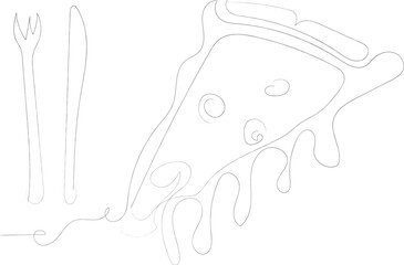 Continuous line drawing of pizza food minimalism design vector illustration. continuous line art cheese pizza slice simple vector