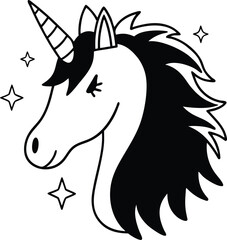 Magical unicorn head with sparkles silhouette isolated on transparent background