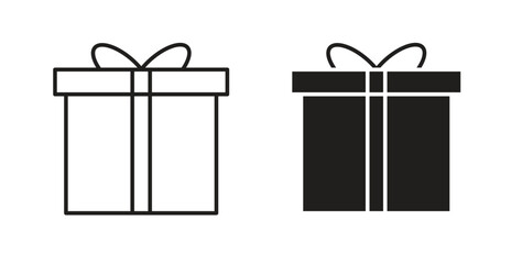 Present gift box icons with simple flat and thin stroke style
