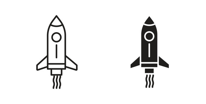 Rocket launch icons with simple flat and thin stroke style