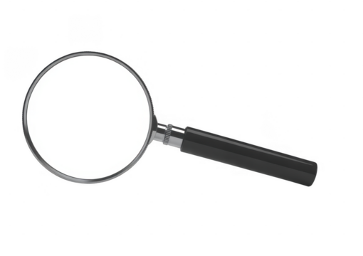 Magnifying glass with white lens isolated on a transparent background