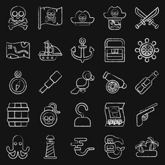 Icon set of pirates. Pirates theme elements. Icon in chalk style.