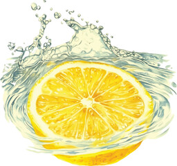 Refreshing Lemon Slice Splashing into Water