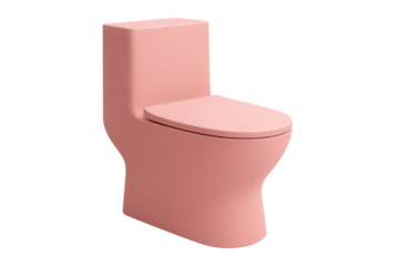 Pink modern toilet on dark checkered background, stylish bathroom fixture for contemporary interior design