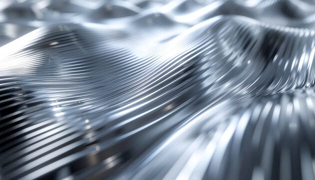 Abstract close-up of a shimmering metallic surface with undulating waves and reflective light.