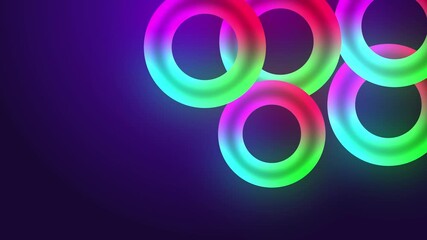 Abstract neon torus rings glowing vibrant pink purple and green gradient on dark violet background - Powered by Adobe