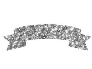 Curved decorative ribbon with pointed ends, filled with a sparkling, glitter-like pattern. Predominantly white and silver hues create a shimmering effect