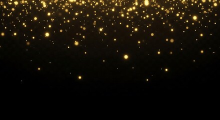 Golden glitter falling sparkles on black background abstract