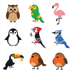 Obraz premium Sweet cartoon bird characters collection