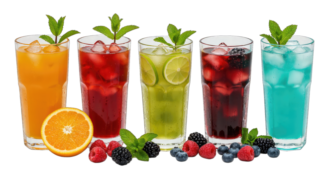 Refreshingly cold fruit beverages with berries and mint perfect for summer drinks and parties