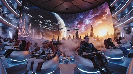 Futuristic ride with virtual landscape.