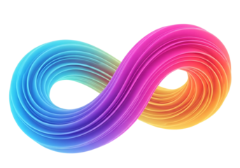 3D liquid swirl ribbon with vibrant neon gradient, floating abstract shape on transparent background