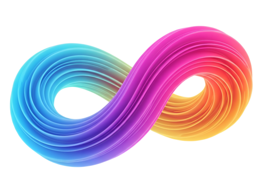 3D liquid swirl ribbon with vibrant neon gradient, floating abstract shape on transparent background