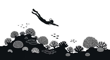 Graceful diver explores vibrant coral reef teeming with schools of fish, capturing the serene beauty of underwater exploration