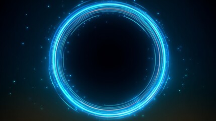 Neon blue color geometric circle on a dark background. Round mystical portal