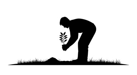 Dedicated individual planting a young sapling in fertile soil symbolizing growth, renewal, and environmental care for a sustainable future.