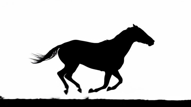 Horse Silhouette in Motion - This video shows the elegant silhouette of a horse running against a plain white background. The simple black and white design creates a striking and timeless video.