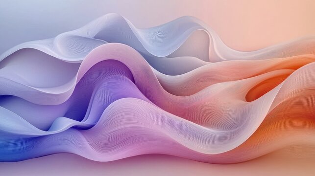 Abstract flowing fabric waves in pastel colors with soft gradient lighting, creating a serene and ethereal mood.