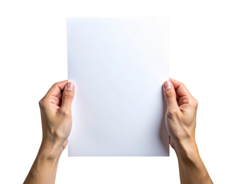 Modern Flat-Lay of Hands Presenting Blank A4 Paper