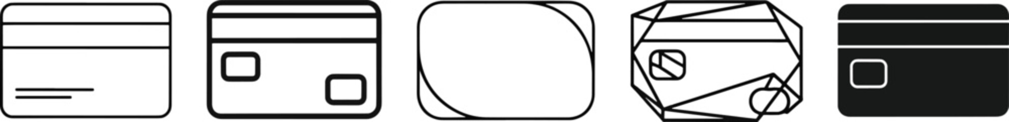 Fototapeta premium A collection of diverse credit card icons in various line art and solid silhouette styles, illustrating modern payment methods and secure financial operations. Vector