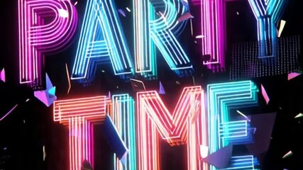 Vibrant neon signs declare Party Time