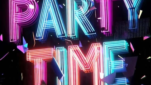 Vibrant neon signs declare Party Time