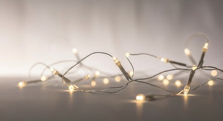 Softly glowing string lights with a bokeh effect on a textured background