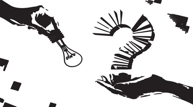 Vector graphic illustration showing hands holding a whisk and a fan of cards representing culinary and entertainment concepts