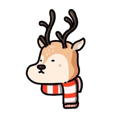 Cartoon Christmas Reindeer Head With Scarf.