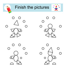 Activity for kids. Finish the pictures so that they all look the same. Cartoon juggler.