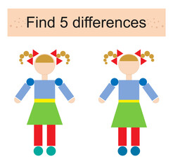 Logic puzzle game for children. Preschool worksheet activity. Cartoon dolls.