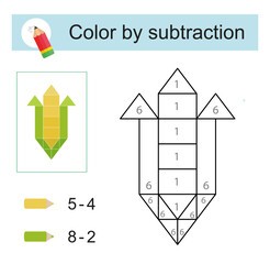 Color by subtraction. Vector illustration for children education. Cartoon corn.
