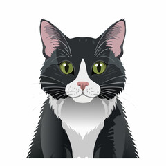 Charming Tuxedo Cat Portrait with Bright Green Eyes and Elegant Fur Design