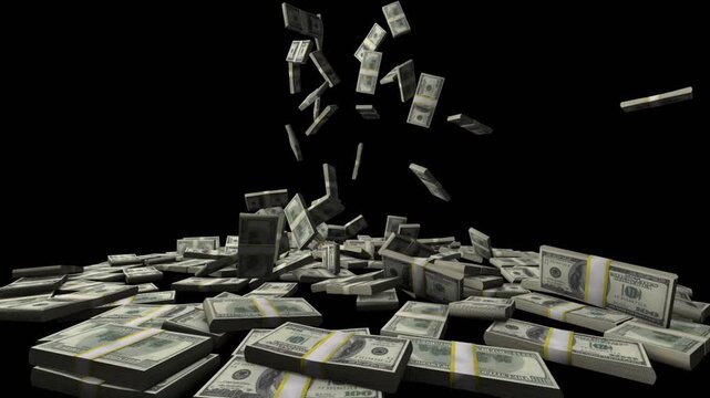abstract background made of dollars resents falling money and stacks of cash. Full-frame composition, gray-black tone. Realistic style, financial background, - Powered by Adobe