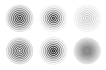 vector concentric black ripple circles line set. Clip art isolated on transparent background.