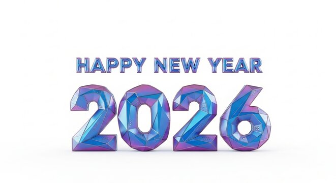Happy new year 2026 blue and purple numbers isolated on white background - Powered by Adobe