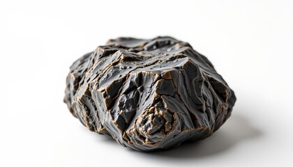 A rock like shape with rough textures in grey tones against a white background.