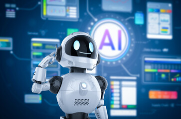 Fototapeta premium Ai technology with assistant robot with hud graphic interface