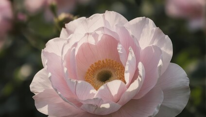 Soft Pink Ranunculus Flower Blooming in a Sunny Garden.