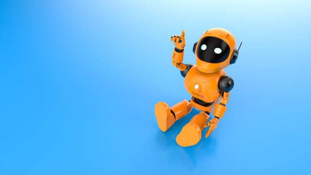 Cute and small artificial intelligence personal assistant robot finger point