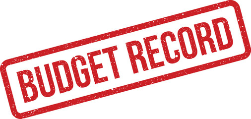 Textured red rectangular stamp with Budget Record written on it indicating official financial documentation