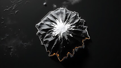 Black-and-white satellite image of a newborn island glowing with geothermal energy in glacial waters.