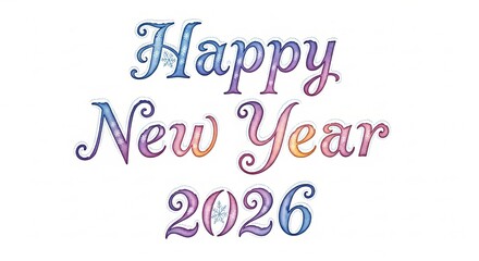 Happy new year 2026 text in colorful script font, isolated on white background