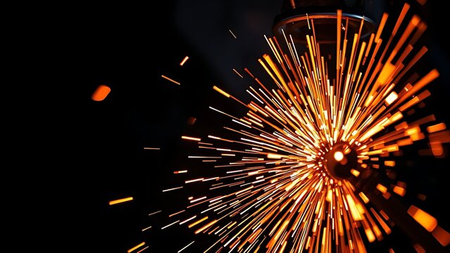 Abstract close-up of glowing sparks in metalworking, highlighting industrial energy and craftsmanship.