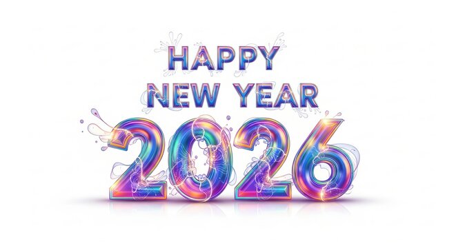 Happy new year 2026 colorful splash text isolated on white background