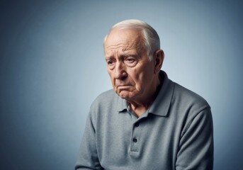 Obraz premium A portrait of an elderly man with a melancholic expression, facing a somber atmosphere.