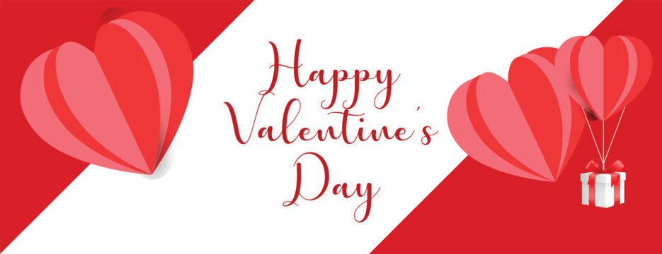 Modern Happy Valentine’s Day horizontal banner template with romantic heart elements, elegant greeting card design, creative invitation layout, and stylish social media web header vector illustration.