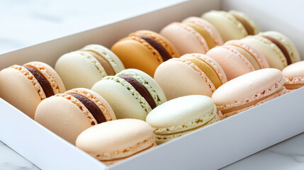 Pastel macaron box macarons lined luxury delicate French pastry sweet and elegant