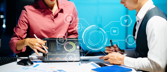 Co working process, team working.Coding software developer work with AR new design dashboard computer icons.team business concept