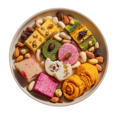 indian sweets with nuts and dried fruits PNG image, transparent background